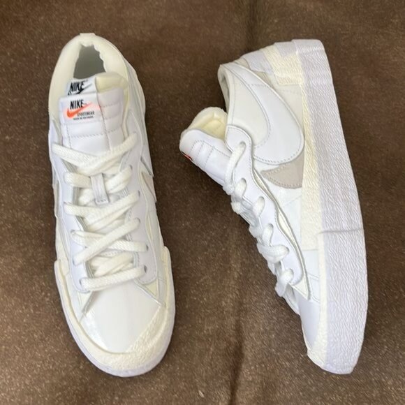 Sacai X Nike Blazer Low White Patent Two Tone Double Sneaker - Picture 1 of 15